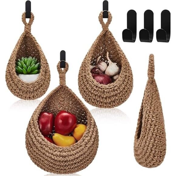 Hanging Wall Basket Teardrop Hanging Baskets Onion Basket Coat Bohemian Storage - Picture 7 of 7